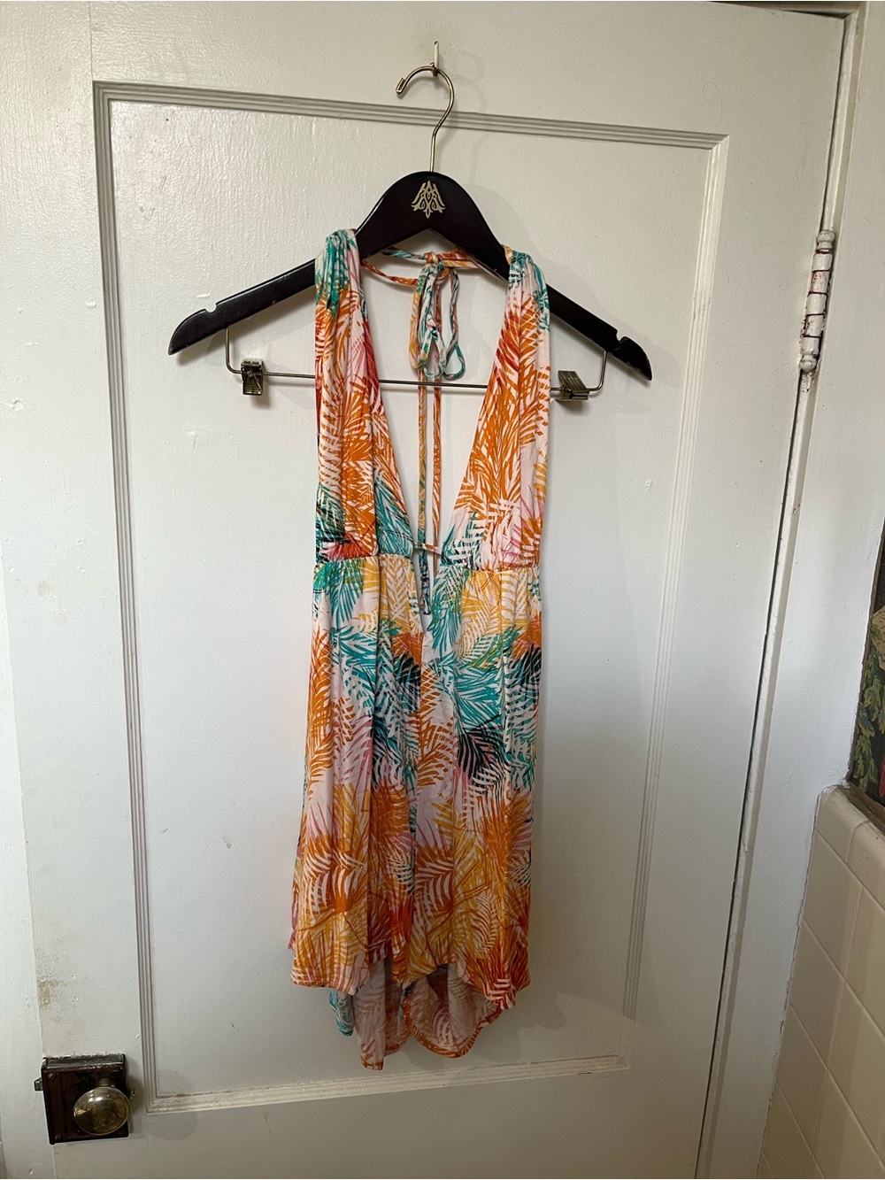 Somedays Lovin Tropical Palm Print Halter Romper Size Small EUC